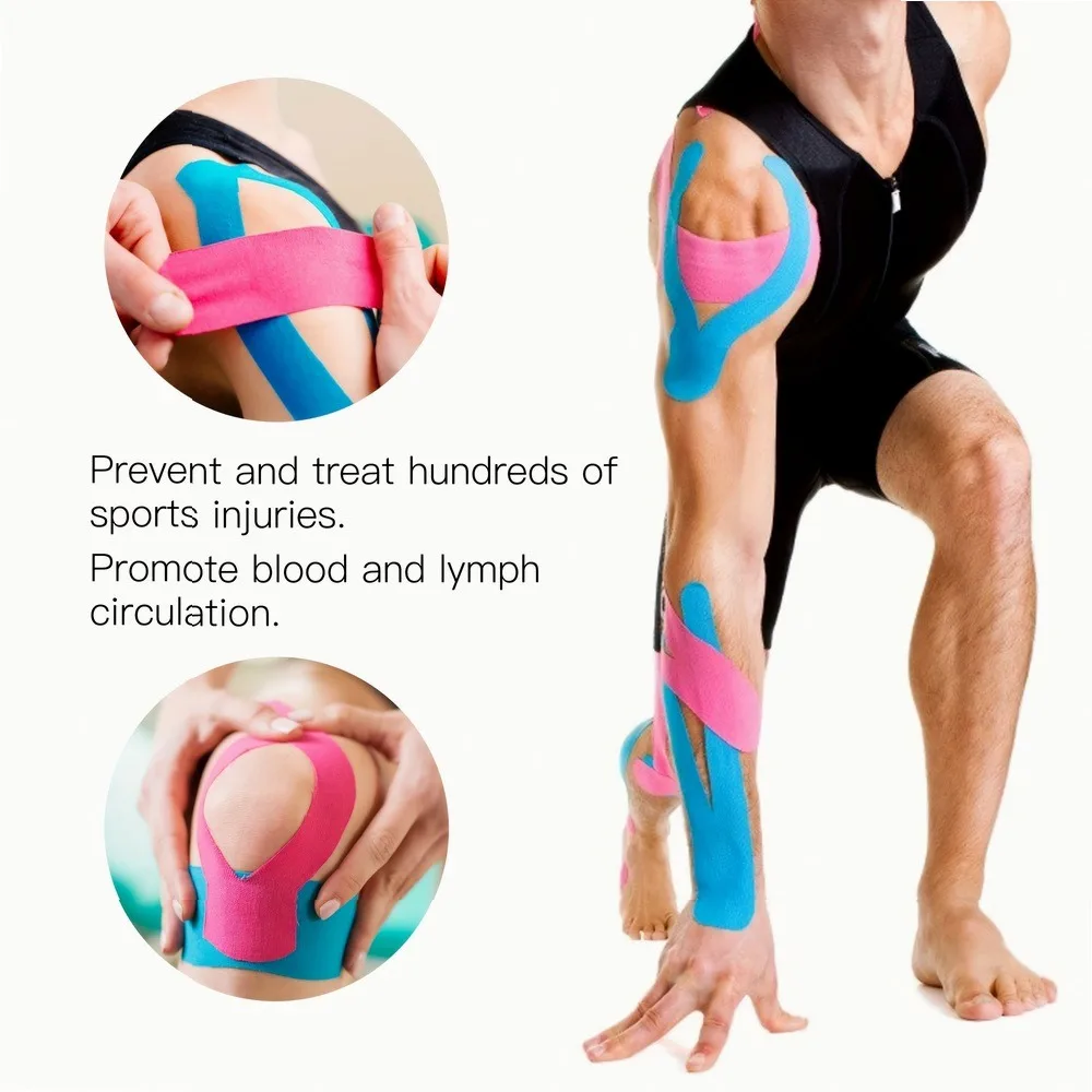 2 Rolls High Elastic Kinesiology Tape, Breathable Muscle Support for Injury & Sports, Black & Beige, 1.97x196.85in