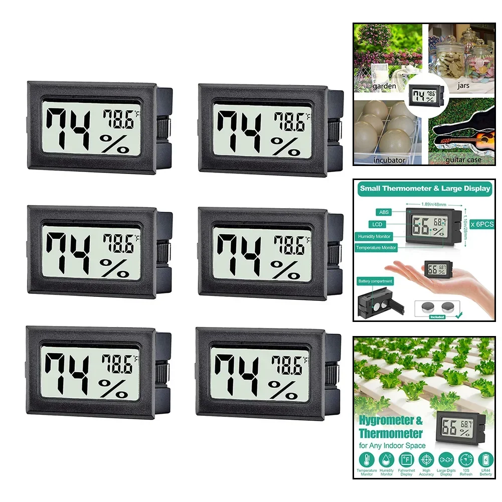 6-Pack Mini Digital Thermometer Hygrometer Temperature Humidity Gauge Meter For Humidors Greenhouse, Garden Cellar Closet Fridge