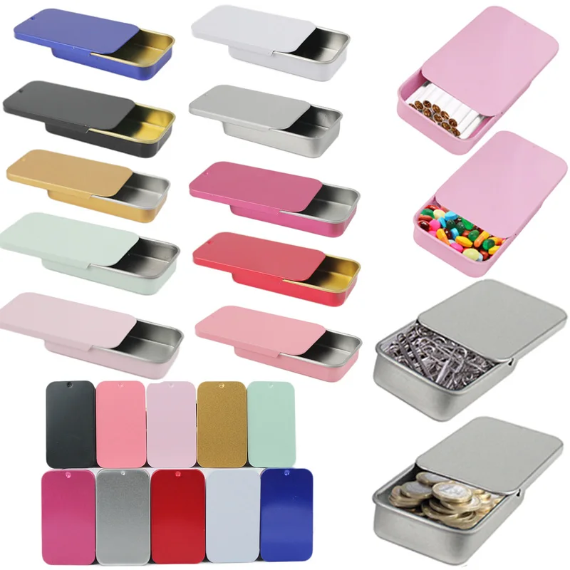 100PCS 16ml Sliding Cover Push-Pull Tin Case Portable Chewing Gum Metal Box Home Storage Container Wedding Jewelry Pill Cases