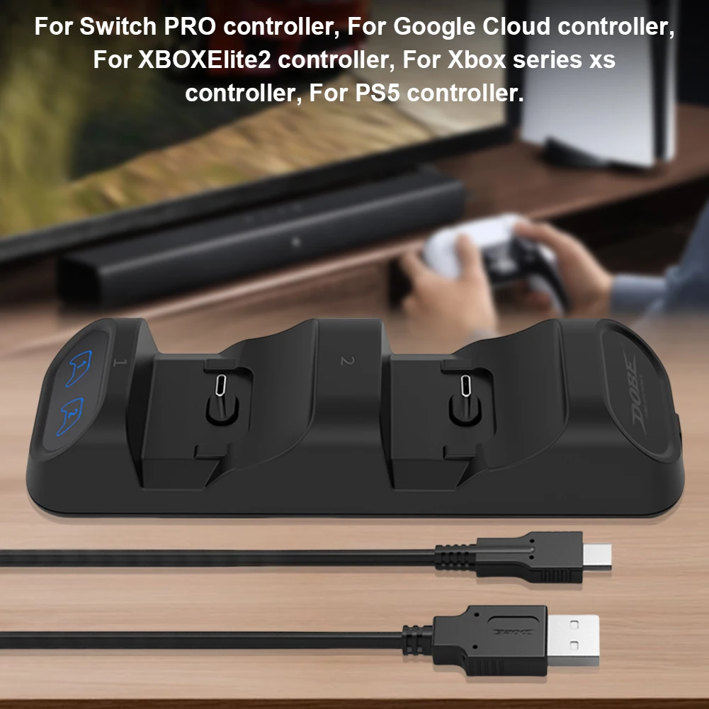

Зарядная станция для контроллеров Switch Pro с разъемом Type-C, индикатором зарядки и двойной быстрой зарядкой для PS5/Xbox Series S/X