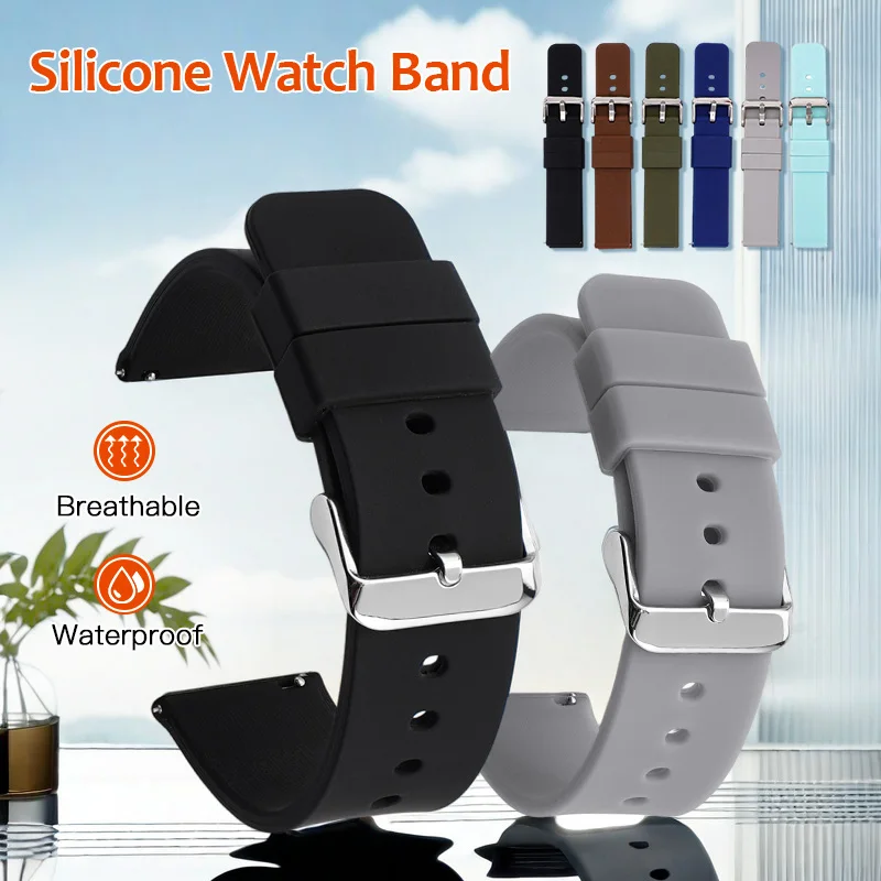 Pulseira de Silicone Multicolorida para Smartwatch com Liberação Rápida 16mm 18mm 20mm 22mm 24mm, Inclui Ferramentas de Desmontagem e Pinos de Substituição