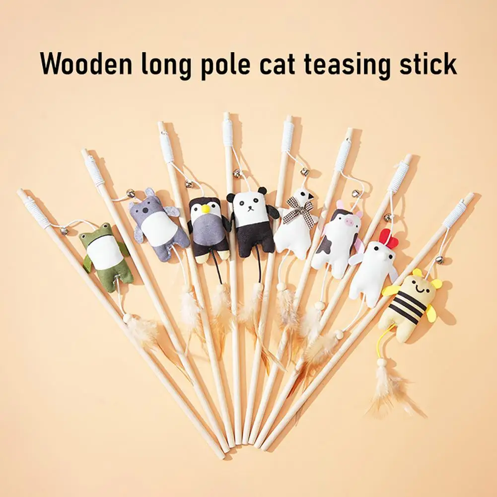 Cat Teaser Stick Cat Toy Cat Wand Toy with Feather Bell Plush Animal Teaser Stick Indoor Kitten Play Exercise Accessory