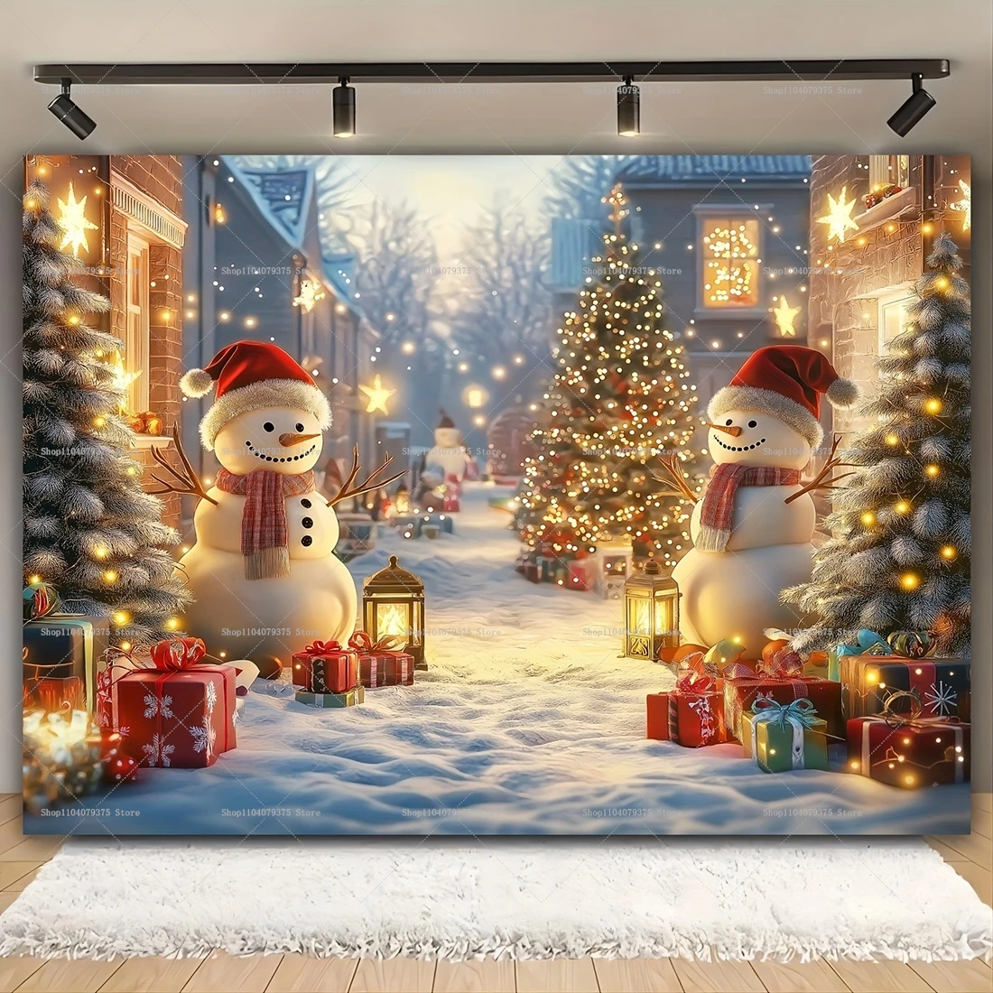 لافتة خلفية رجل الثلج لعيد الميلاد ، مزينة بشجرة عيد الميلاد وحلوى مطبوعة ، التصوير الفوتوغرافي لحفلة الأعياد ، 1 قصب #1
