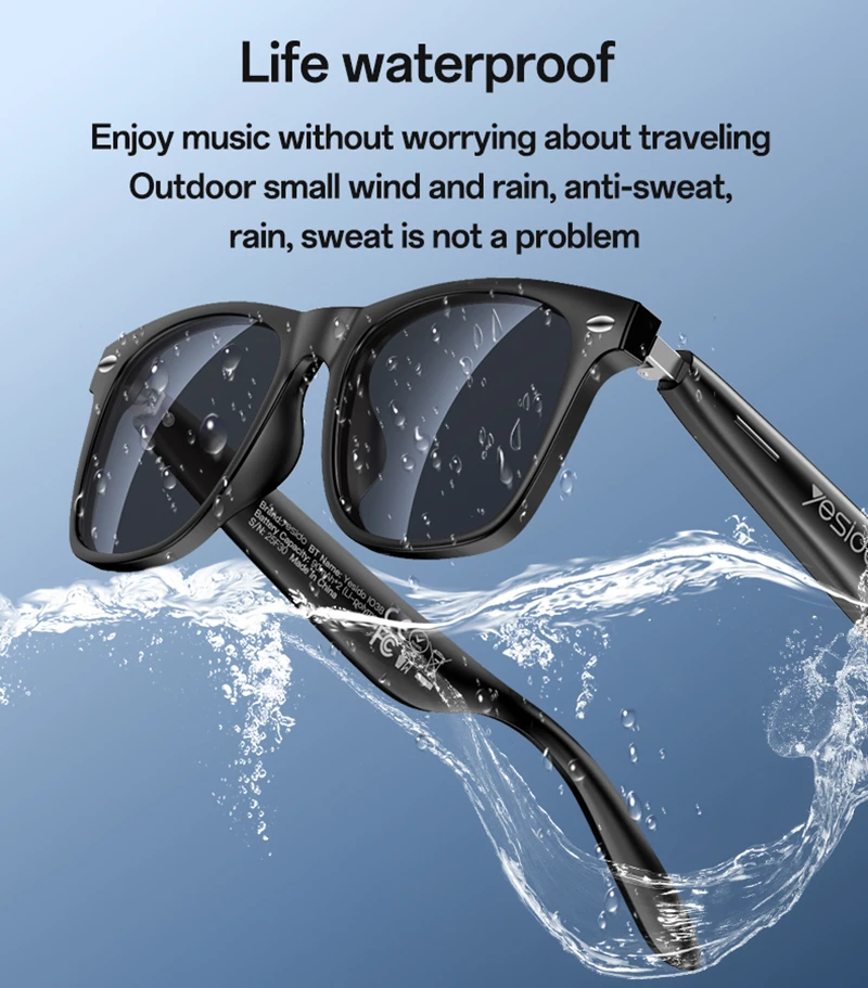 نظارات Yesido الذكية بلوتوث لركوب الدراجات، نظارات الموسيقى الرياضية مع حماية من الأشعة فوق البنفسجية، بطارية تدوم طويلاً، مريحة ومقاومة للماء