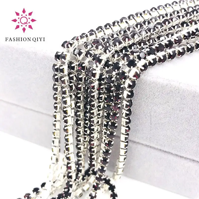 New arrive 5 yards/bag Super bright encryption White AB 2mm-4mm silver base glass rhinestones cup chain,diy clothing accessories