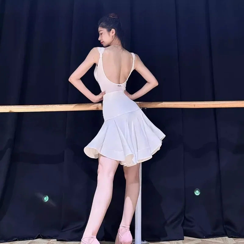 Women Latin Dance Dress Outfits Lace Bra Jumpsuits Tops Ruffled Skirt Adult Female Dance Competition Stage Performance Costumes view 2