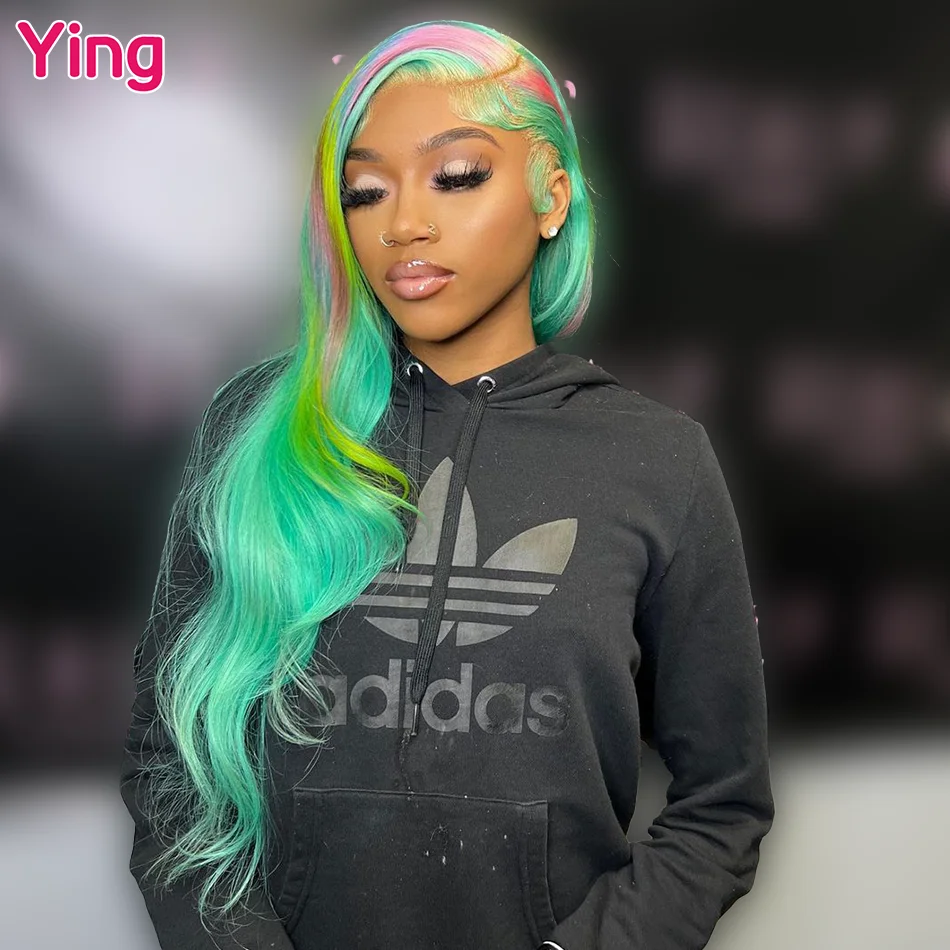 Ying Hair Green Pink Mixed Color Body Wave 13x4 Lace Front Wigs Pre Plucked Brazilian Remy 613  Blonde 13x6 Lace Frontal Wig