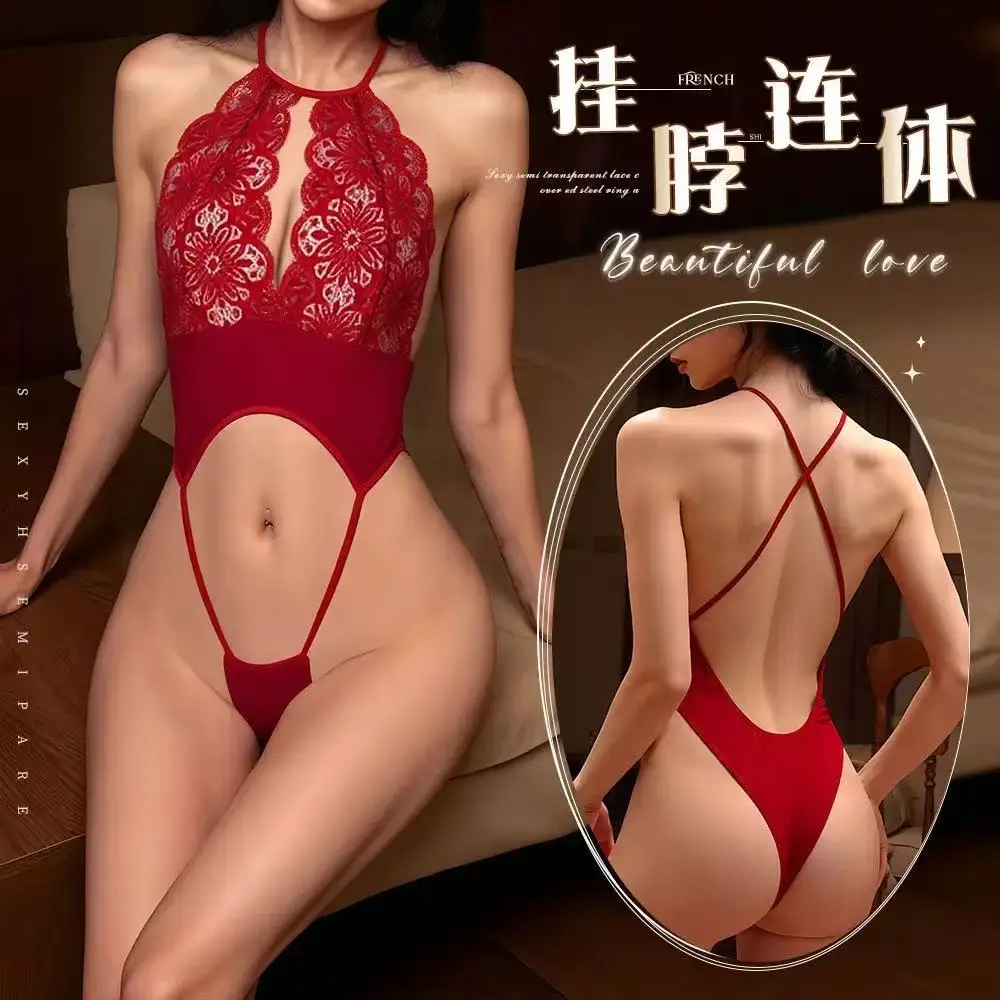 

Сексуальное женское белье для небольших бюстов, цельное сексуальное бикини с открытой промежностью для горячих девушек, прозрачная плотная шея с бретелькой на шее, страстная одежда для сна