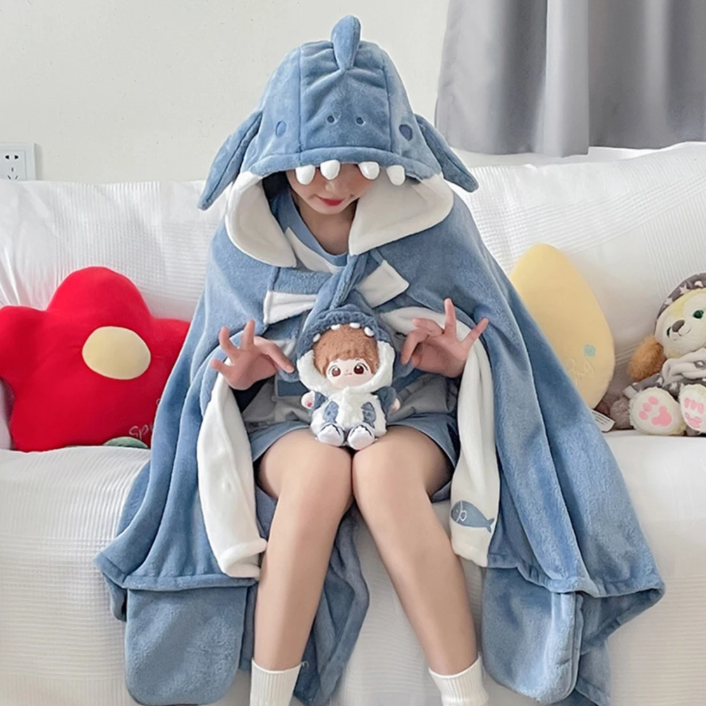 

Hooded Robe Multifunctional Air Conditioning Blanket Soft Cape Type Animal Coral Fleece for Adults Winter Wear