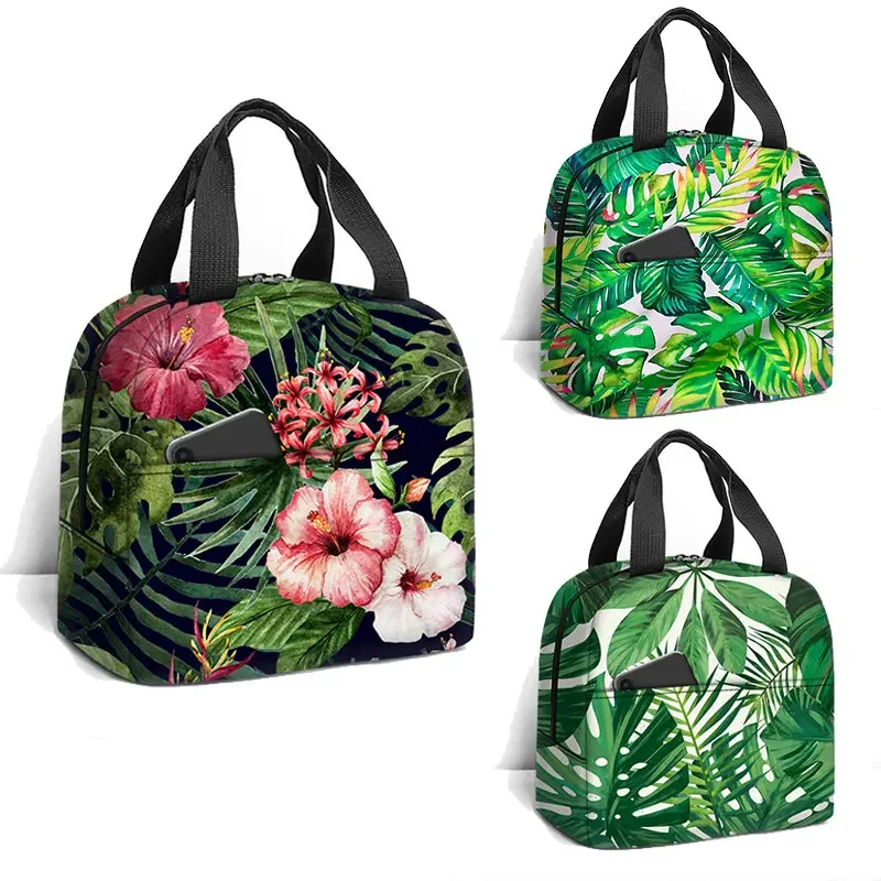 Tropical Leaf Lunch Bags Tropical Plants Flowers Reusable Lunch Tote Bag Picnic for Travel Outdoors Portable Thermal Lunch Box