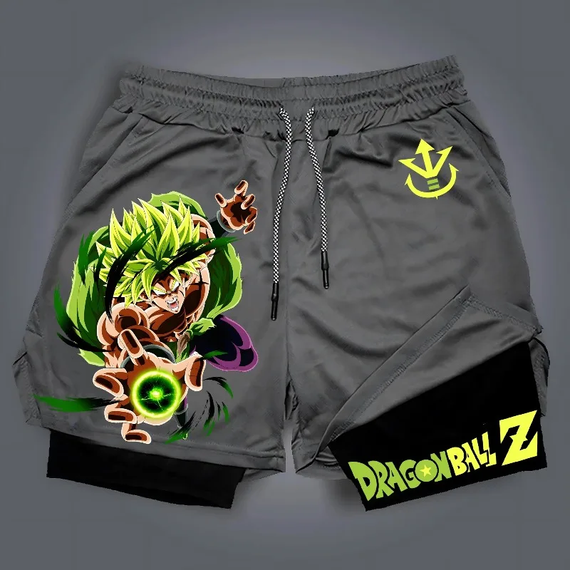 Pantaloncini 2 in 1 da uomo della nuova estate Anime giapponesi Dragon Ball Goku Grafica Sport ad asciugatura rapida Pantaloncini maschili a doppio ponte Pantaloni da palestra