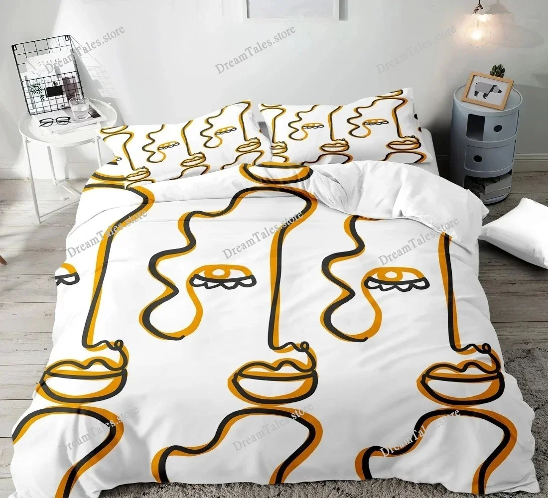 

Nordic Simple Continuous Line Drawing King Queen Duvet Cover ArtPainting Bedding Set Abstract Stick Figure Polyester Quilt Cover