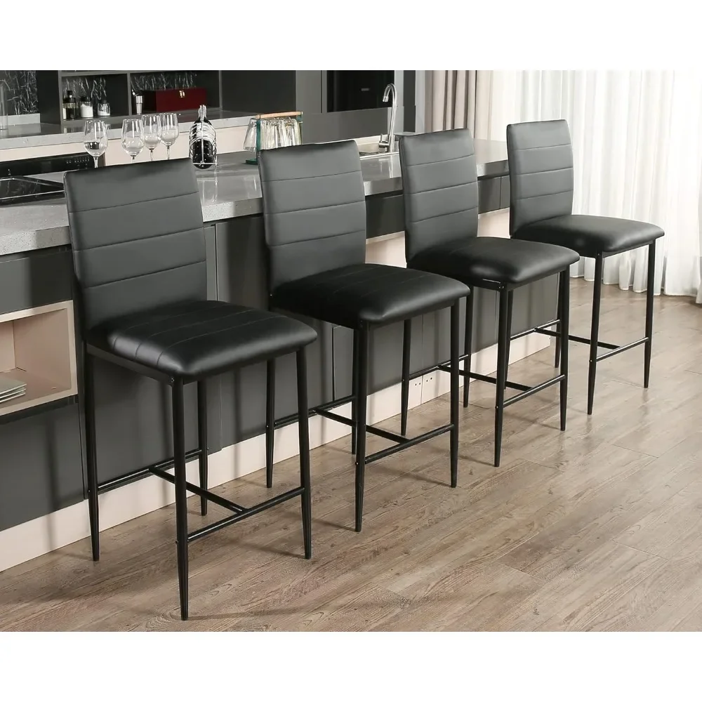 Counter Height Stools Set of 4 - Modern PU Leather Bar Stools Barstools for Kitchen Island - High Dining Room Chairs with Back