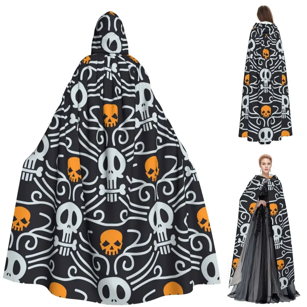 

Day Of The Dead Mexican Skull Calavera Long Hooded Cloak Witch Medieval Costume Cosplay Cape HalloweenVampire Adult Unisex