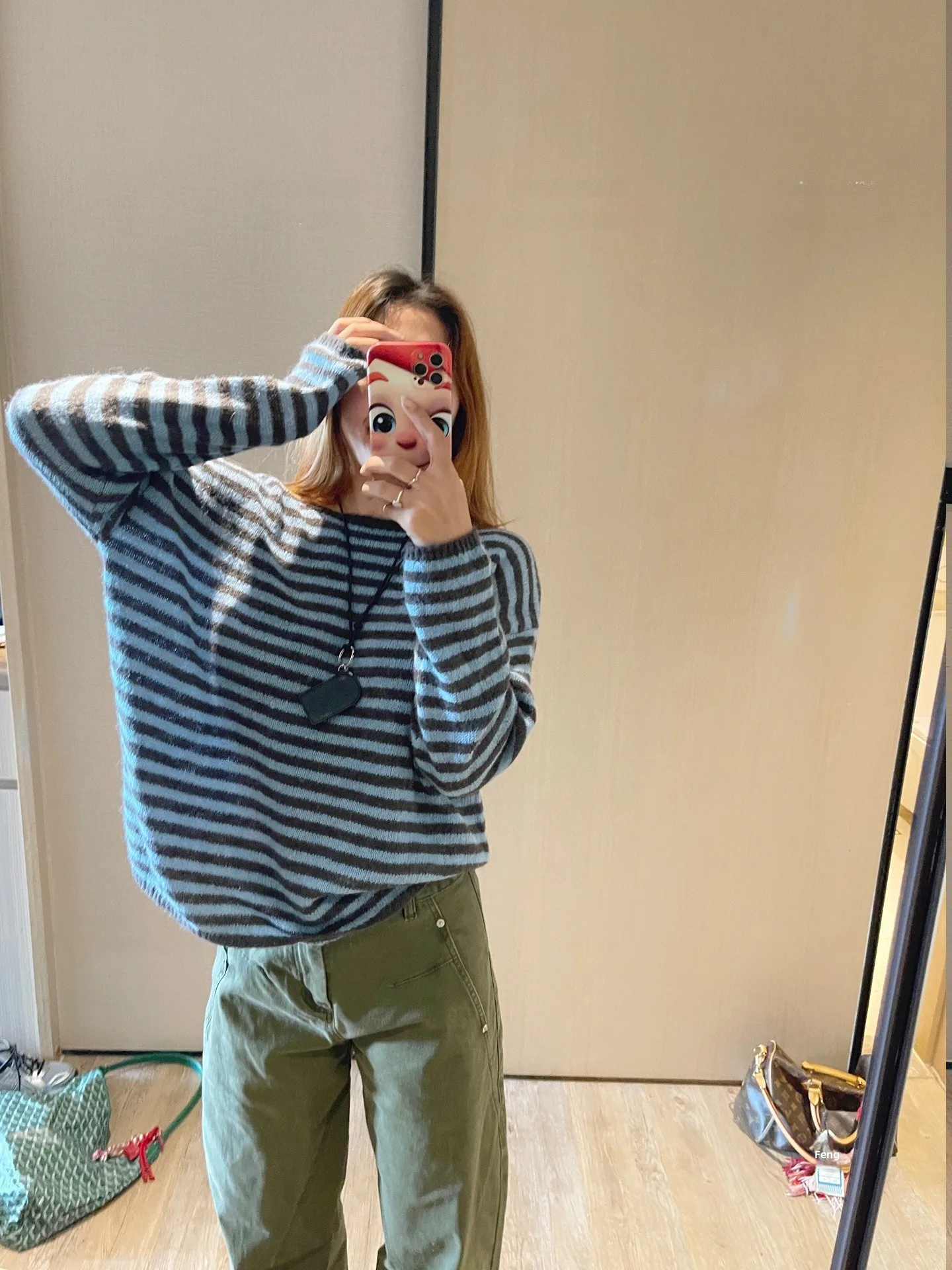 

KOGIRL Autumn Korean Sle Simple Loose Striped Woolen Knitted Sweater Women's Loose ape Casual Faion Polyester Fiber