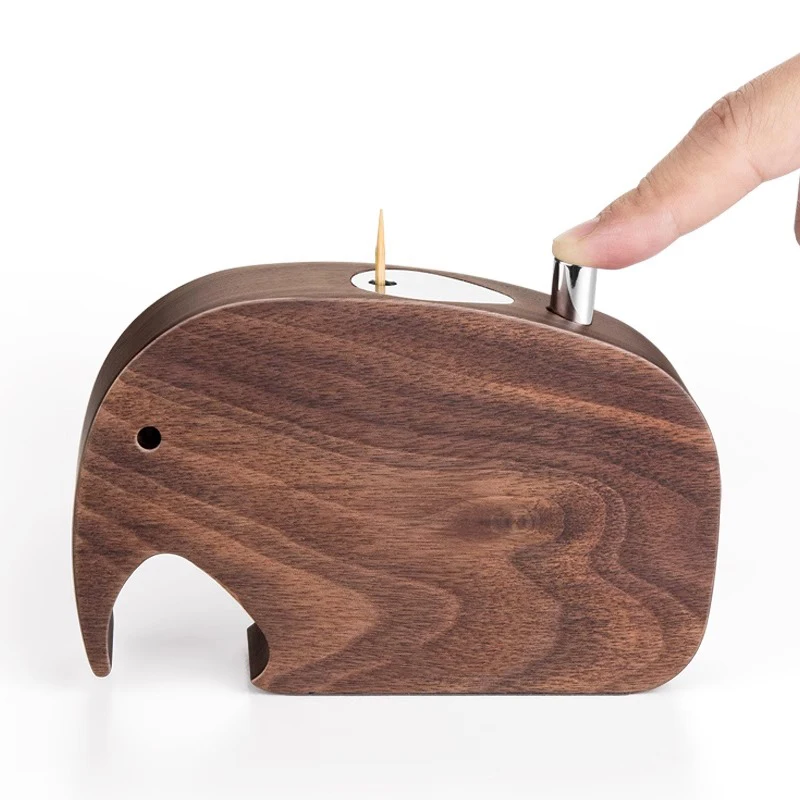 

Automatic Walnut Wood Toothpick Dispenser, Push-Down Desktop Decor, High-End Wooden Gift Box