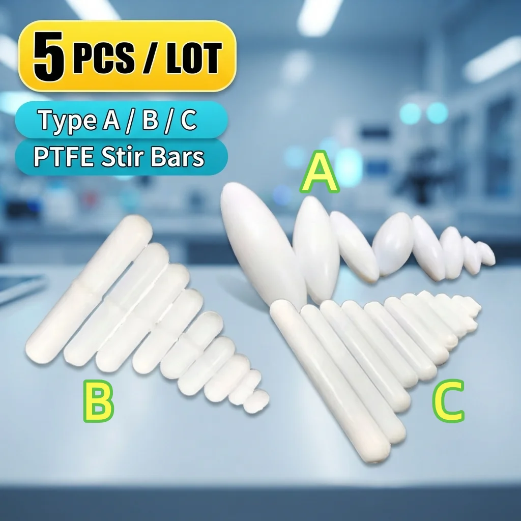 5Pcs/Lot PTFE Magnetic Stirrer Bar Teflon Laboratory Chemistry Mixer Rod Corrosion Resistant Acid Alkali Spinbar Flea A/B/C Type