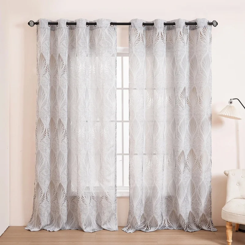 Weiße GRAUE Bestickte Vorhänge im Europäischen Stil, Verdickte Hochwertige Gardinen für Schlafzimmer, Transparenter Tüll für Wohnzimmer, Ösen-Vorhänge