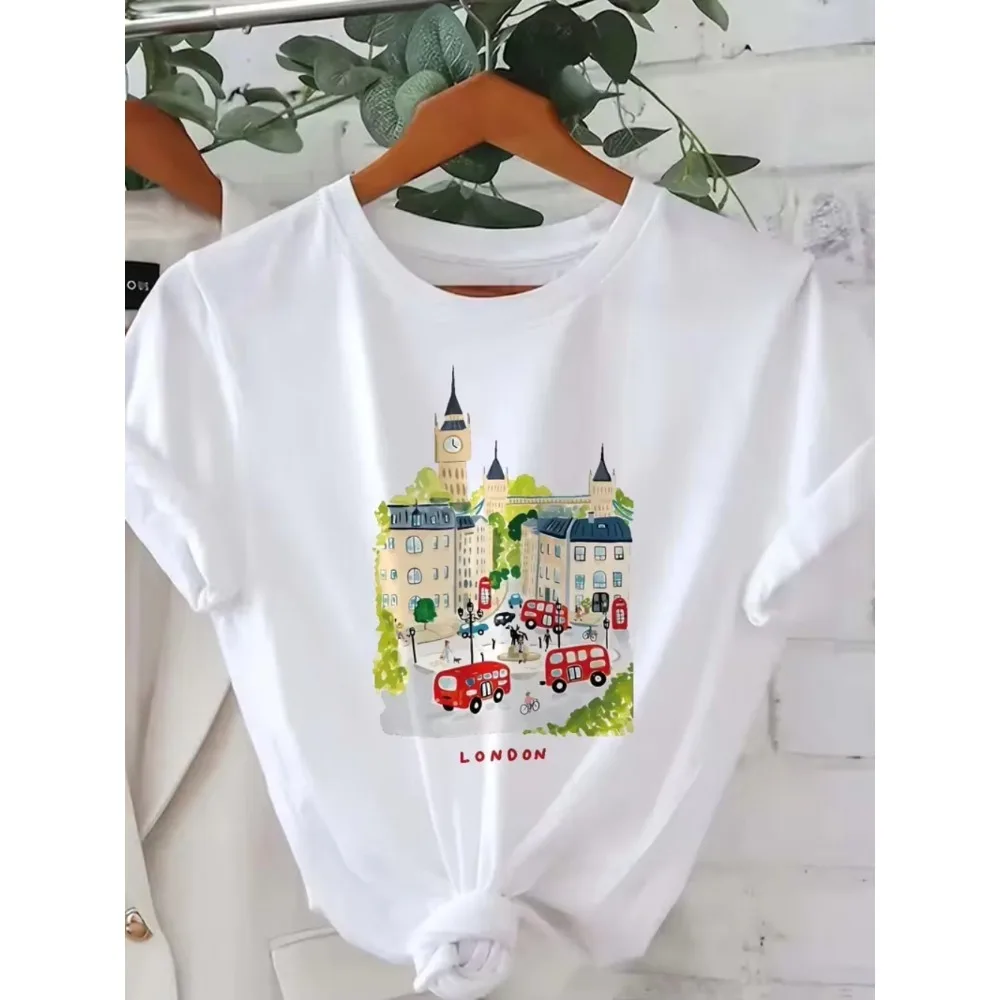 Men Women T-Shirt with London Big Ben Red Bus British Landmarks Graphic Casual Crew Neck Short Sleeve UK Travel Casual Daily Top