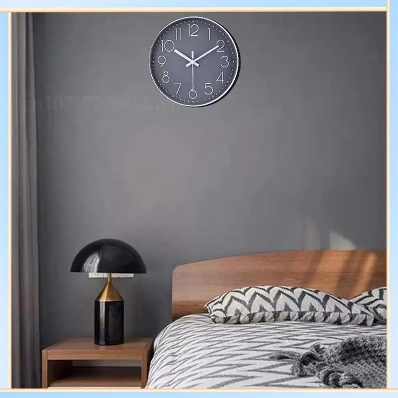 

-A60I 2Pcs 14 Inch Non-Ticking Wall Clock Silent Battery Operated Round Wall Clock Modern Simple Style Decor Clock (Gray)