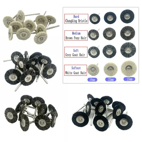 Imagen 1 del producto 10 unids/bolsa 2,35mm rueda de cepillo de pulido materiales de laboratorio Dental pelo de cabra blanco suave/pelo de Pony/herramientas rotativas de cerdas Buff de baja velocidad