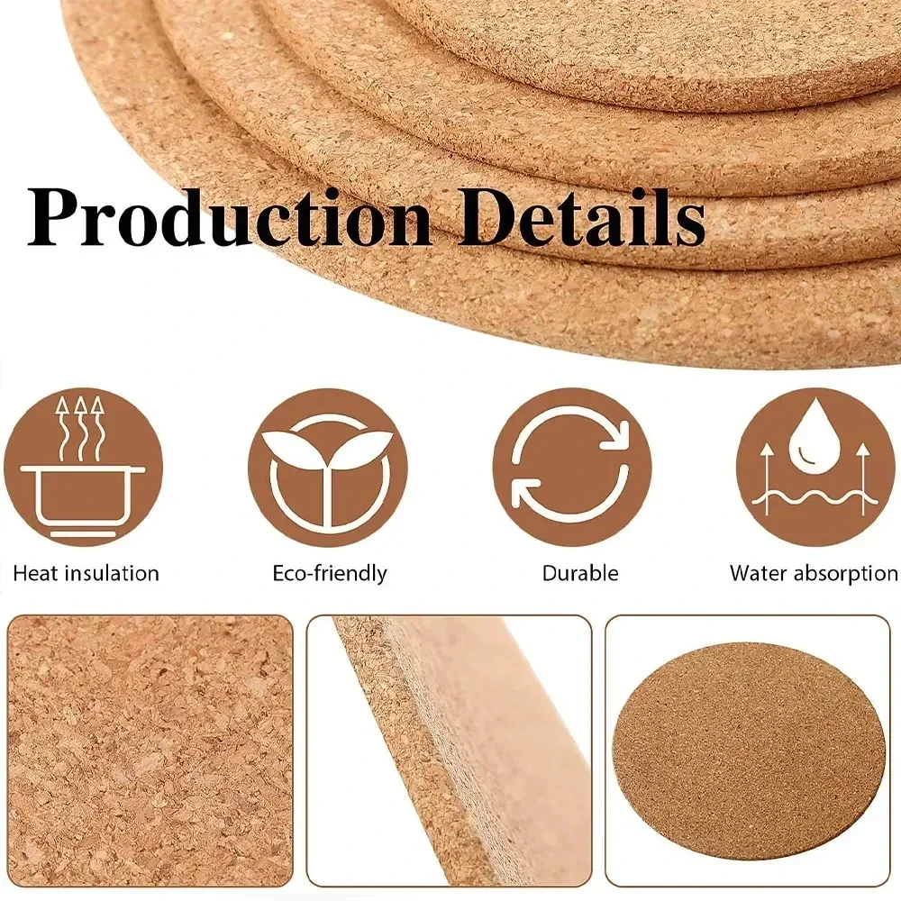 20/1pcs Natural Cork Coasters Heat Insulation Round Shape Cup Mats Dia 9cm Wine Coffee Tea Table Pad Home Office Kitchen Tool