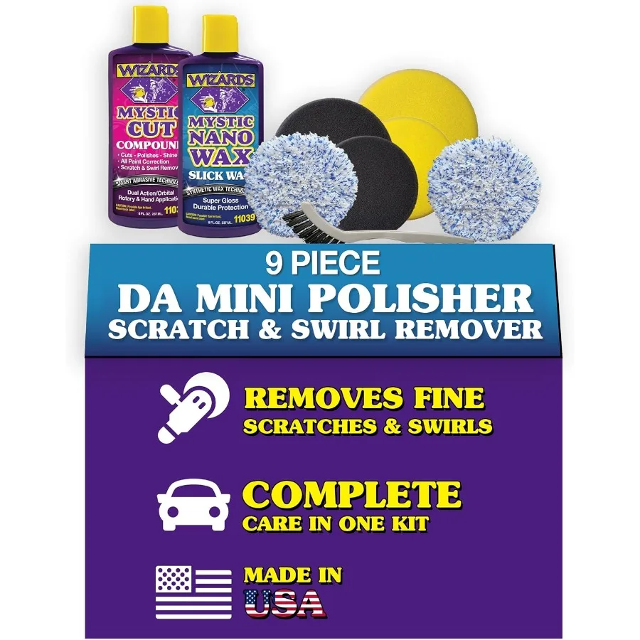 

9-Piece Car Buffing Kit for Professional Scratch and Swirl Removal Using DA Mini Polisher Ideal for Automotive Detailing Paint