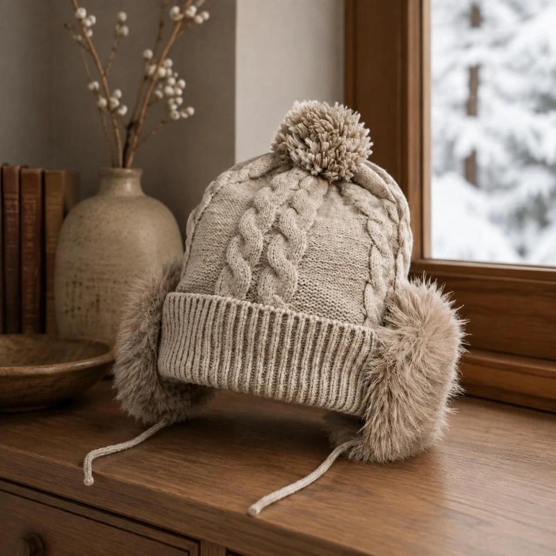 X7XB Polyester Trapper Hat with Ear Panels That Fold Up or Rest Down
