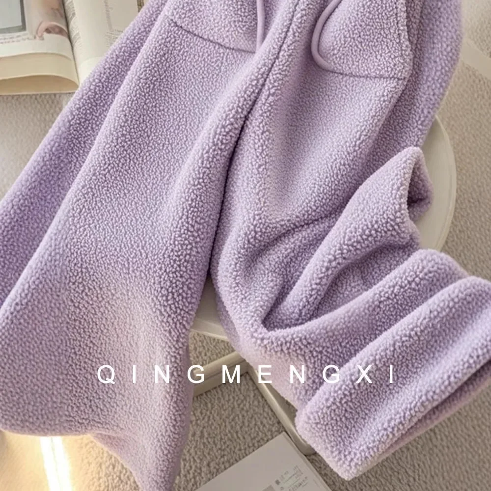 Pantalon en fourrure d'agneau violet automne hiver nouveauté à la mode grande taille pantalon Long à la mode femmes jambe droite ample