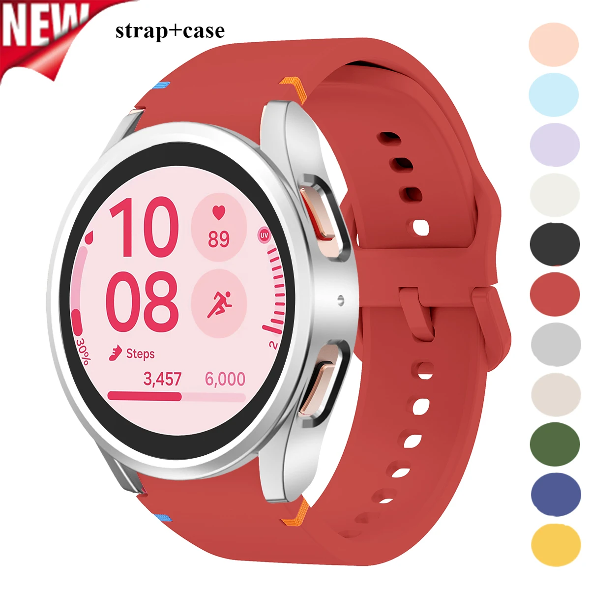 Silikonarmband + Hülle für Samsung Galaxy Watch 7 6 5 4 40 44 2er-Pack PC-Silikonarmband und PC-Hohlhülle Sportarmband-Zubehör