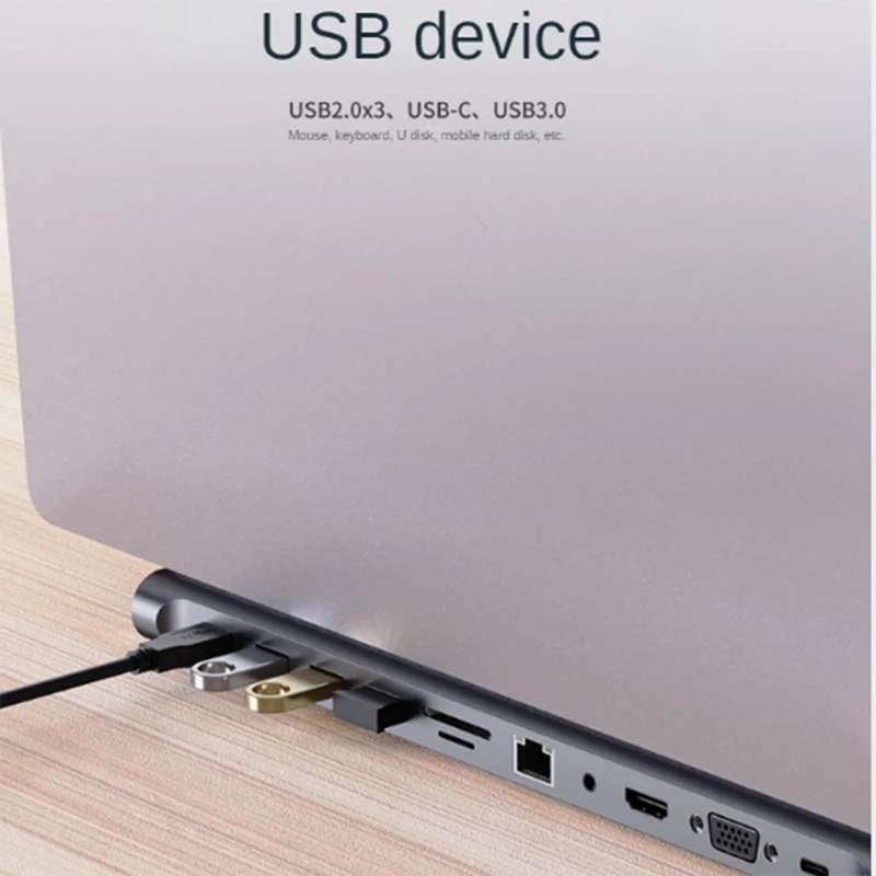 11 In 1 Type C Dock USB Hub 3.0 Splitter Multiport Adapter 4K -Compatible RJ45 SD/TF VGA PD Audio Laptop Stand-A69M