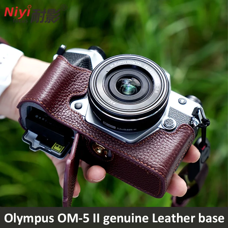 

Retro Genuine Leather camera case fall-proof for Olympus OM-5 II camera bag Protective sleeve Bottom Battery Opening