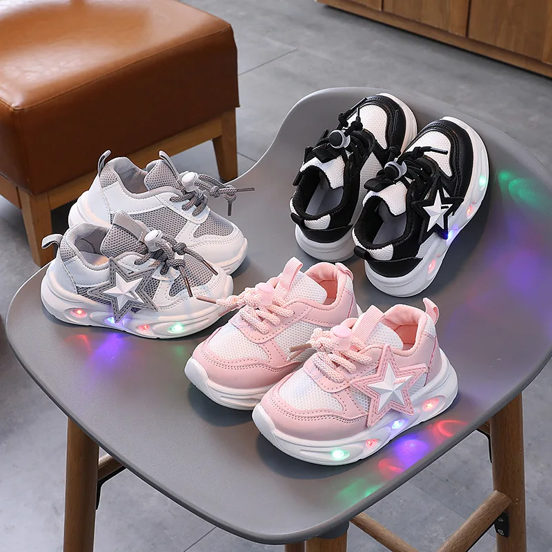 Baskets en maille respirante à LED pour enfants, chaussures de course pour enfants, semelle Shoous, chaussures décontractées, non ald, marche, garçons, filles, nouveau, 2024