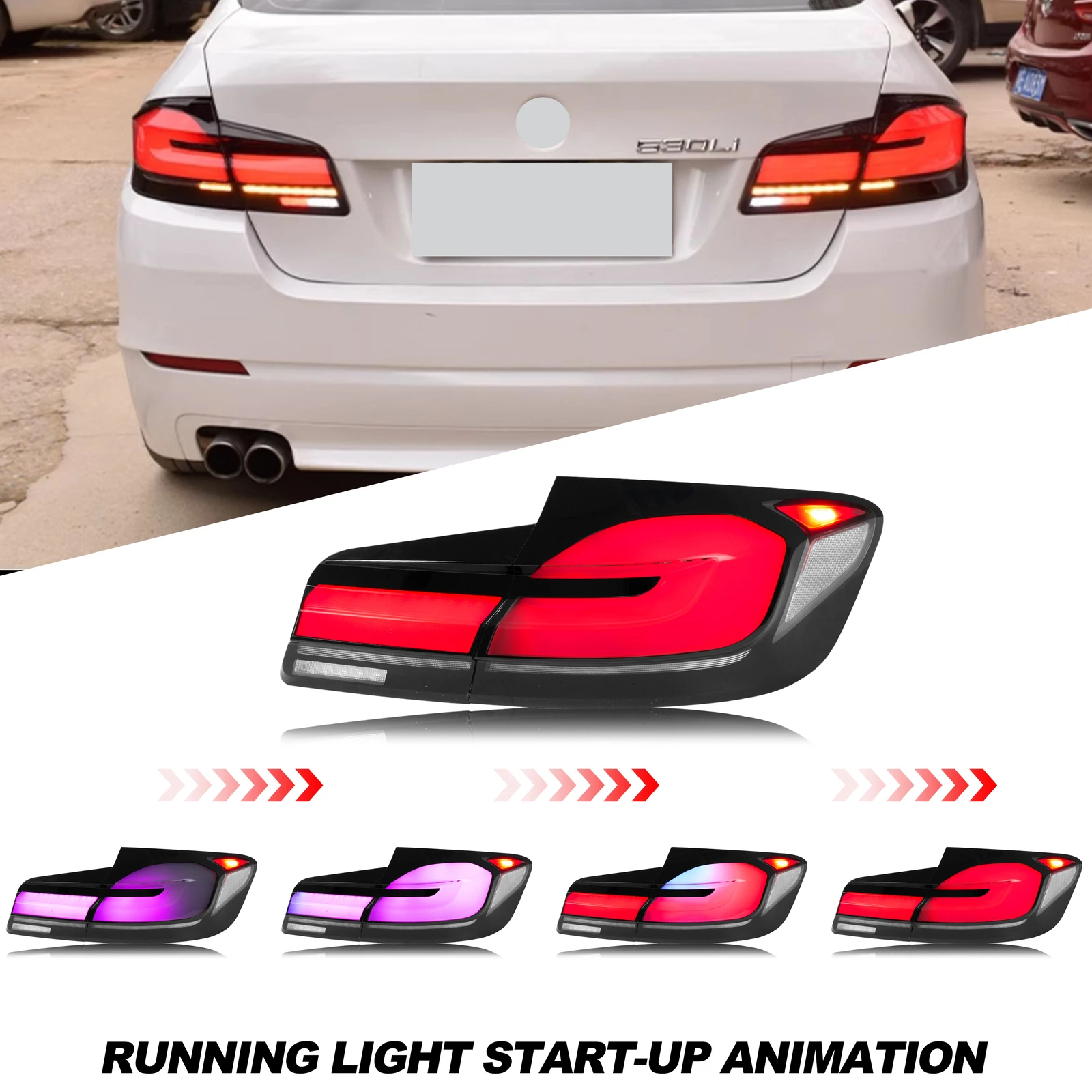 Gruppo luci posteriori a LED RGB per BMW F10 M5 Serie 5 Berlina 2009-2016 Lampeggiante sequenziale Animazione dinamica Gruppo lampade posteriori