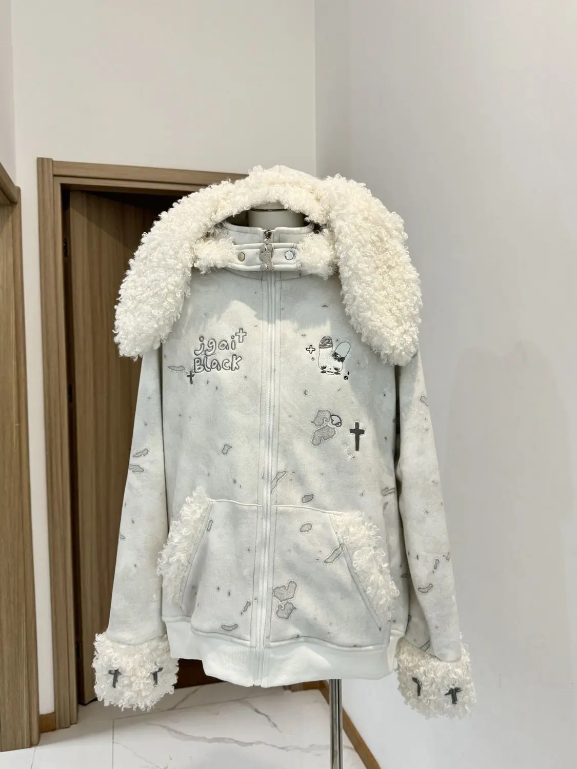 

Японское пальто Kawaii с длинным рукавом, женское повседневное однотонное пальто с кроличьими ушками Y2K, толстовка в стиле Харадзюку, милая женская одежда на молнии, 2025