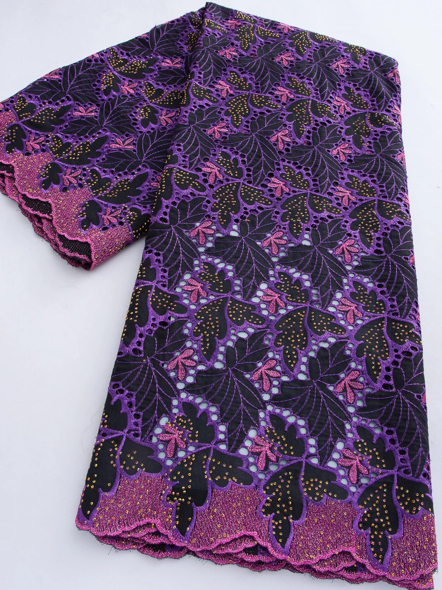 African Cotton Lace Fabric With Rhinestones Nigerian Swiss Voile Lace Fabric In Switzerland for Women Party Dresses 5yardsTY4782