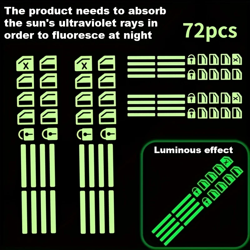 

72Pcs Car Luminous Stickers Door Window Lift Button Stickers Car Windows Control Panel PVC Sticker Car Interior Accessories