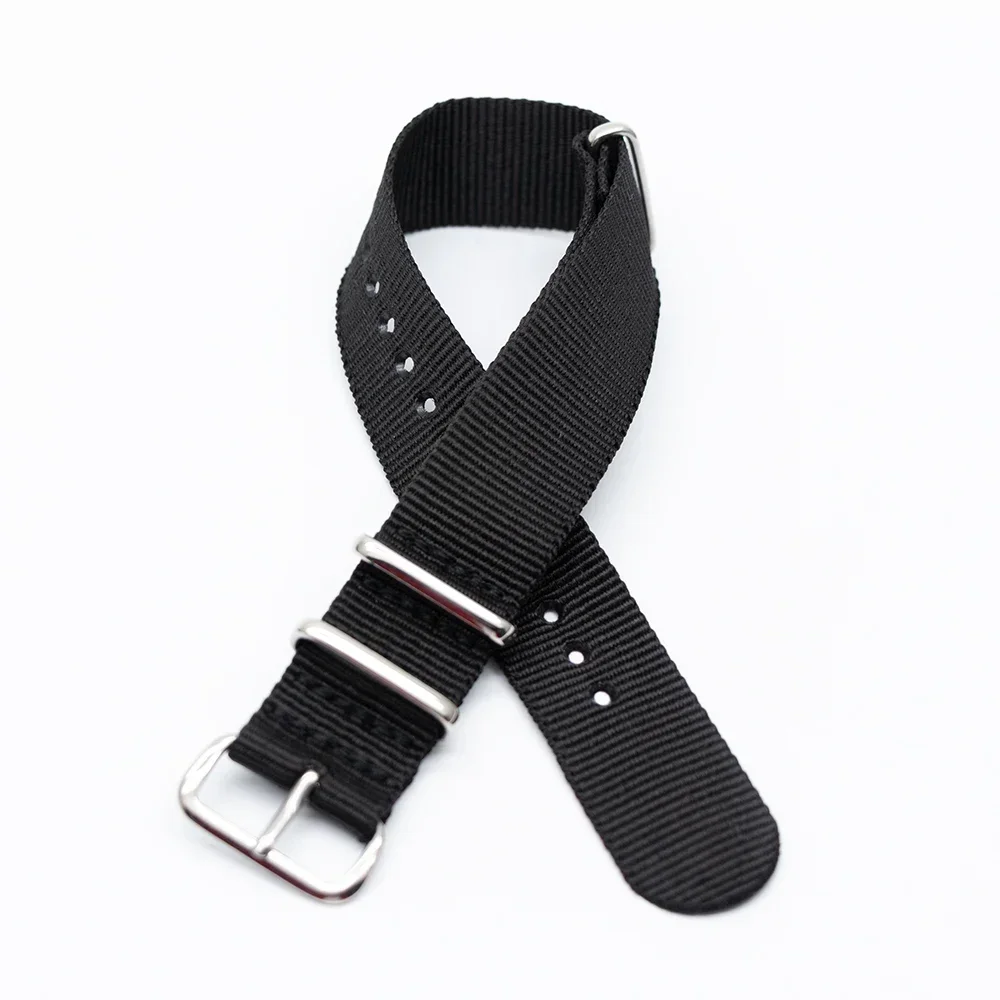 Breathable Nylon Watch Strap for Men And Women Black Color Stripes 18mm-24mm Adjustable Width Watchband with 7 Color Buckle
