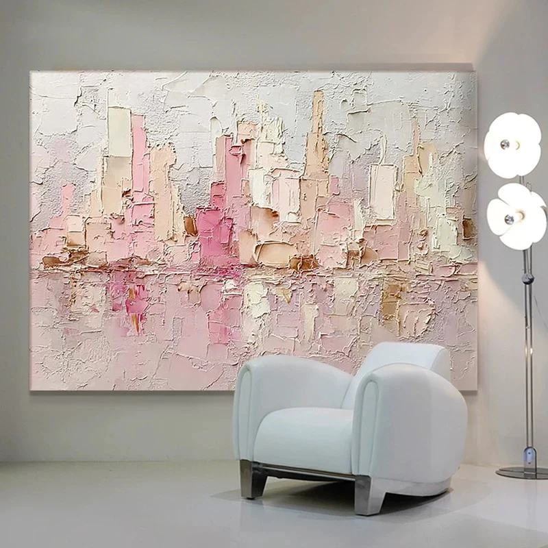 

Абстрактная картина маслом ручной работы, легкая роскошная картина с теплой цветовой текстурой, подвесная картина для гостиной, спальни, украшения дома