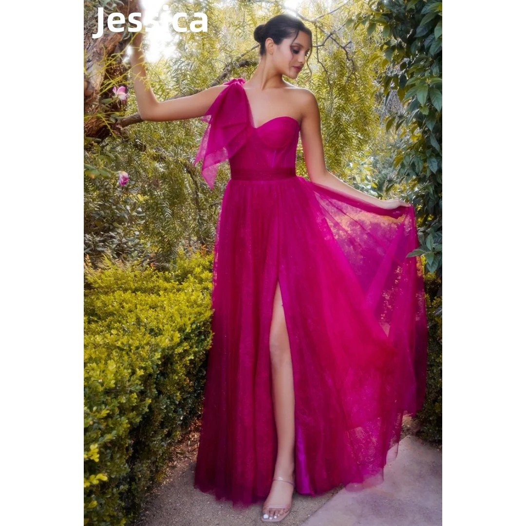 

Jessica One Shoulder Of Glittery Tulle Prom Dresses Purple Red Formal Evening Dresses Princess Party Dresses 2024Wedding Dress