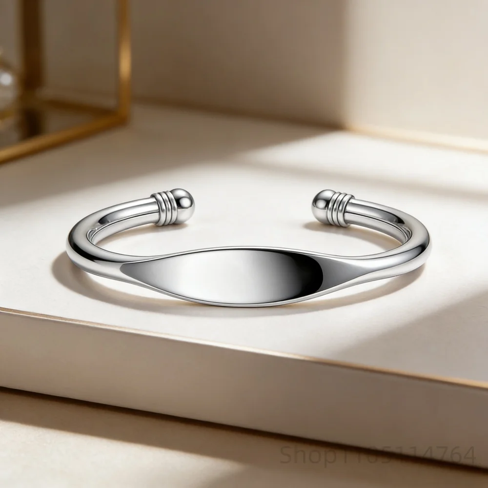 

925 Sterling Silver Plain Open Cuff Bangle Classic Simple Bracelet for Women Wedding Anniversary Gift