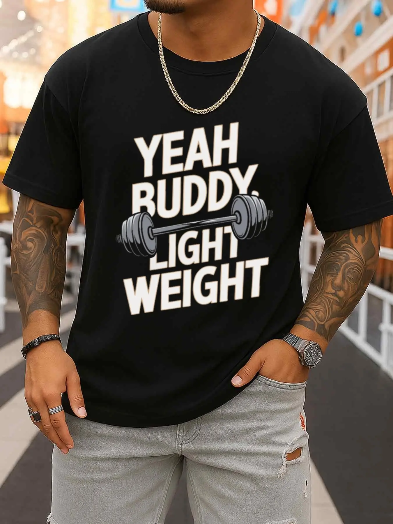 Yeah Buddy Lightweight Sports T-Shirt Men's Crew Neck T-Shirt, Black Casual Top, Fun and Humorous, Cool and Humorous, Suitable for All Seasons, Regular Fit, Short Sleeve, Slightly Stretchy Fabric, Greenink