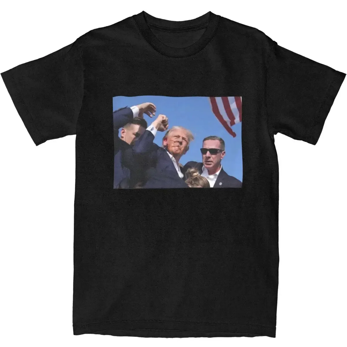 Men's President Donald Trump Assassination Fist Pump T Shirts Pure Cotton Tees Summer Vintage Short-Sleeved T-Shirt