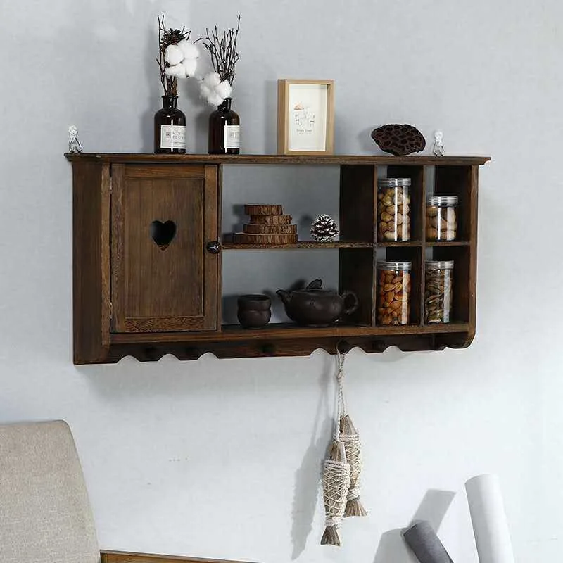 

Solid Wood Wall Decoration Cabinet No Drill Hanging Storage Rack Living Room Floating Shelves Retro Balcony Mounted Cupboard
