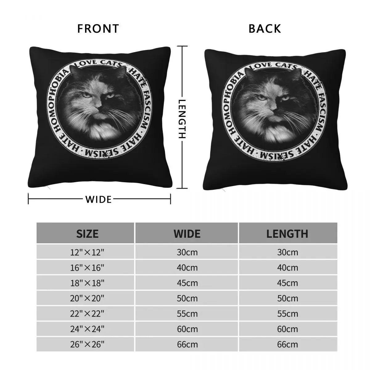Love Cats Hate Fascism Homophobia Sexism Pillowcase Polyester Linen Velvet Pattern Zip Decorative Room Cushion Case Wholesale