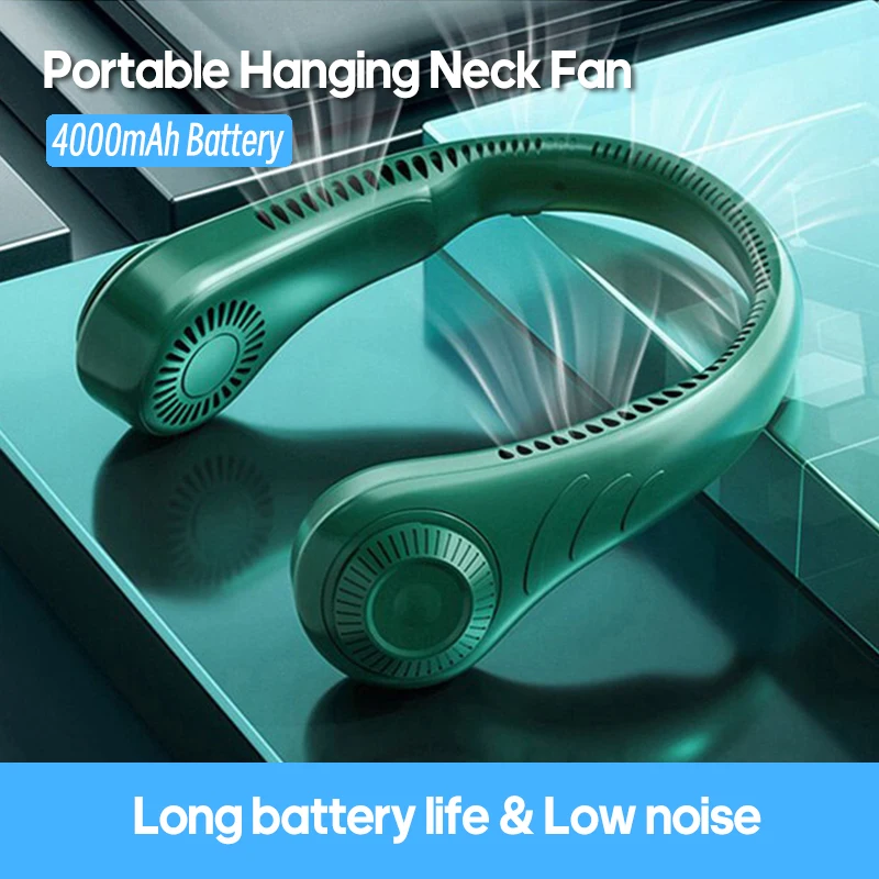 

4000mAh Neck Fan Mini Portable Bladeless Silent Neckband Fan USB Rechargeable 3 Speeds Mute Wireless Electric Neck Cooler Fans