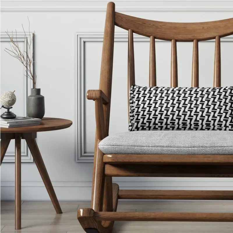 Solid wood fabric sofa rocking chair adult single chair leisure chair household balcony recliner