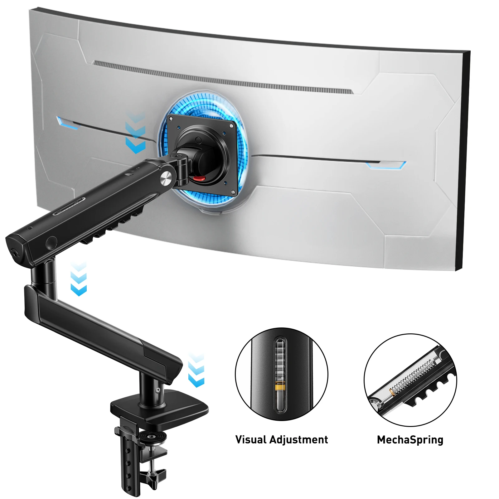 Tool-Free InstaMount Monitor Desk Mount, Quick Snap-In VESA Monitor Arm with Visual Tension Adjustment, Thick Desk Compatible Ergonomic Monitor Bracket Reduce Neck Back Strain for 13-32 Inch Monitors