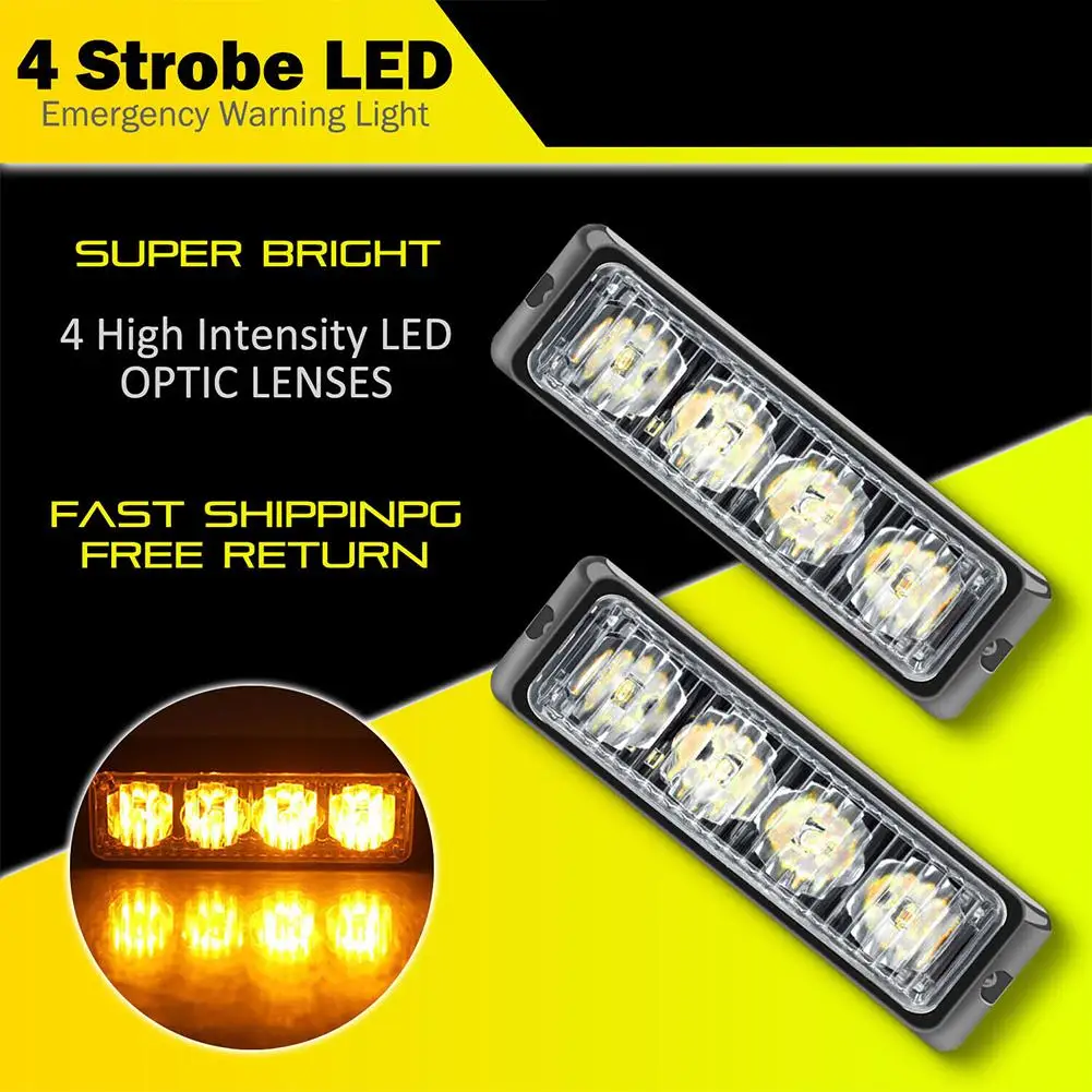 

2Pcs 4LED Truck Car Warning Light 12-24V Side Strobe Light Daytime Running Turn Signal Waterproof For Motorcycle