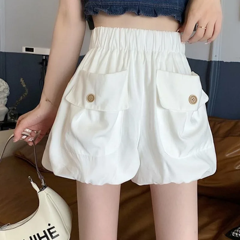 Calças curtas mulher bloomer branco cintura alta shorts para mulheres elástico jorts designer harajuku moda verão para usar roupas 2024